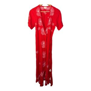 Kahulale’a Hawaii Ohia Maxi Wrap Dress S Embroidered